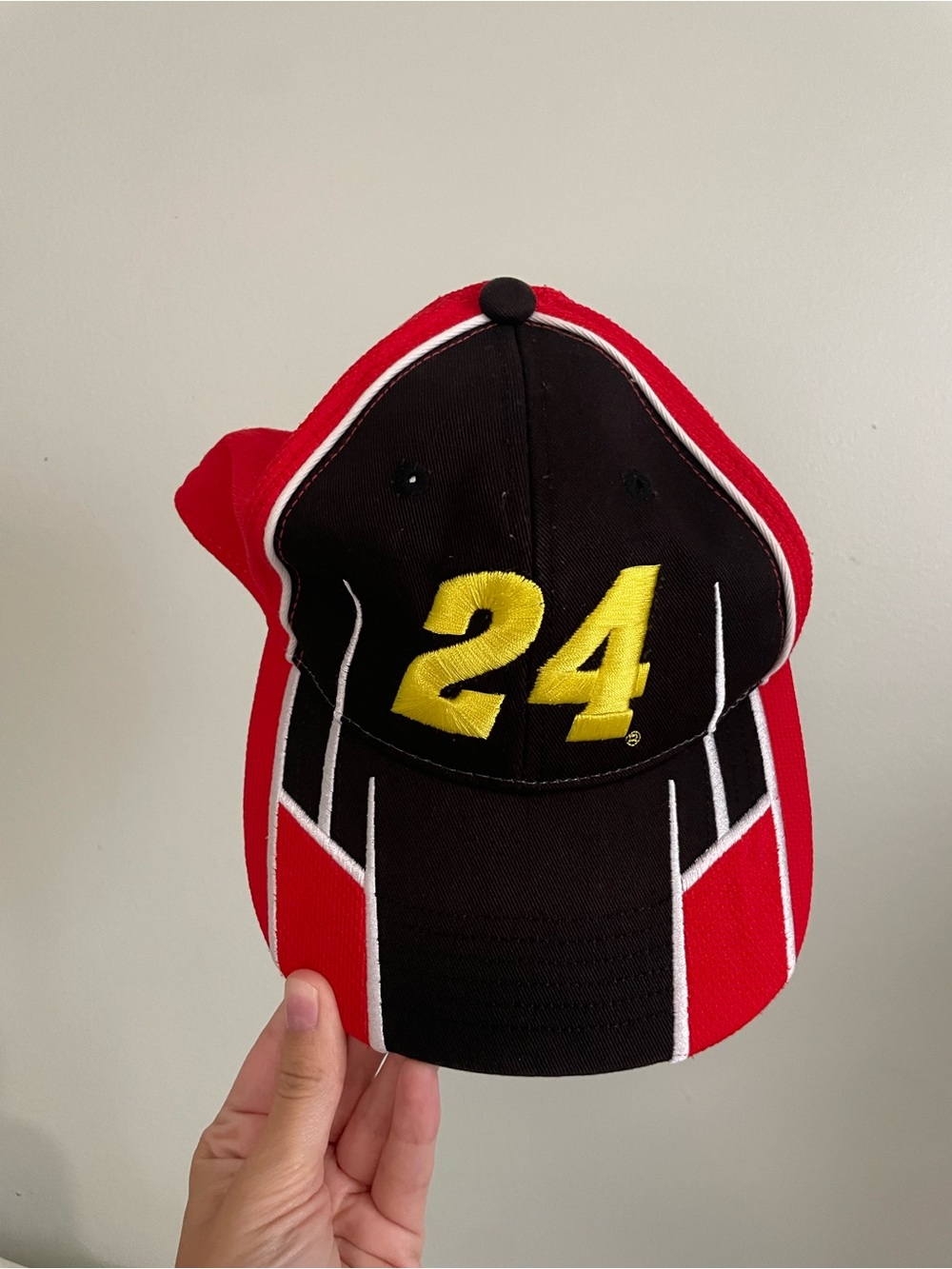 Nascar Red Black Hat with Yellow '24' Embroidery